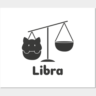 Libra Cat Zodiac Sign with Text (Black and White) Posters and Art